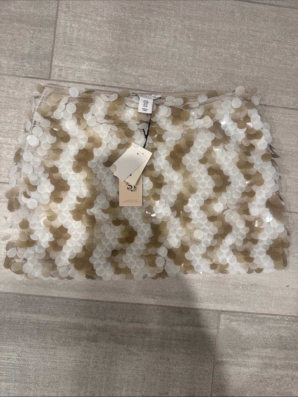 Sequin Mini Skirt in White and Beige - Unbranded